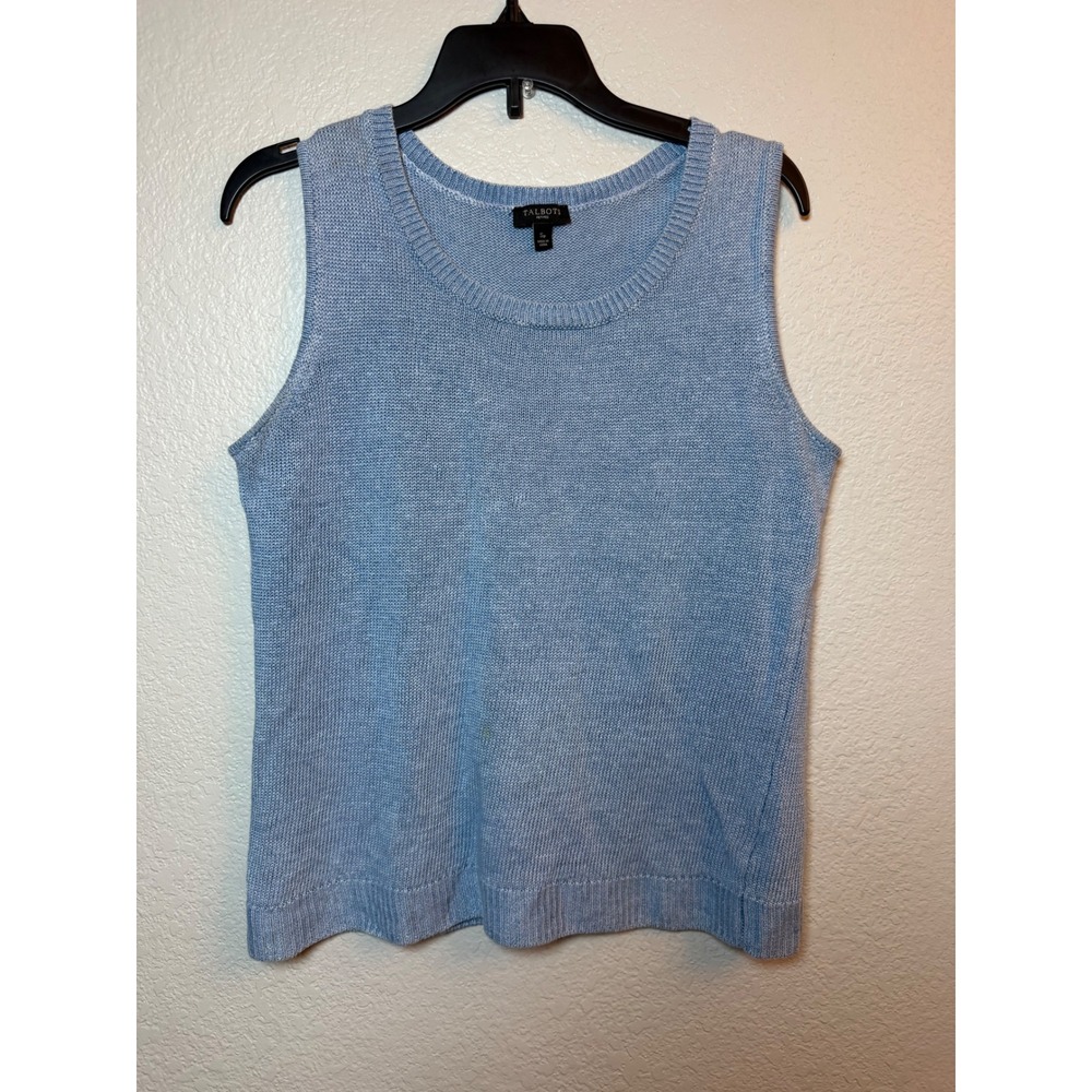 Talbots Petites Light Blue 100% Linen Sleeveless Sweater Shell Top SP